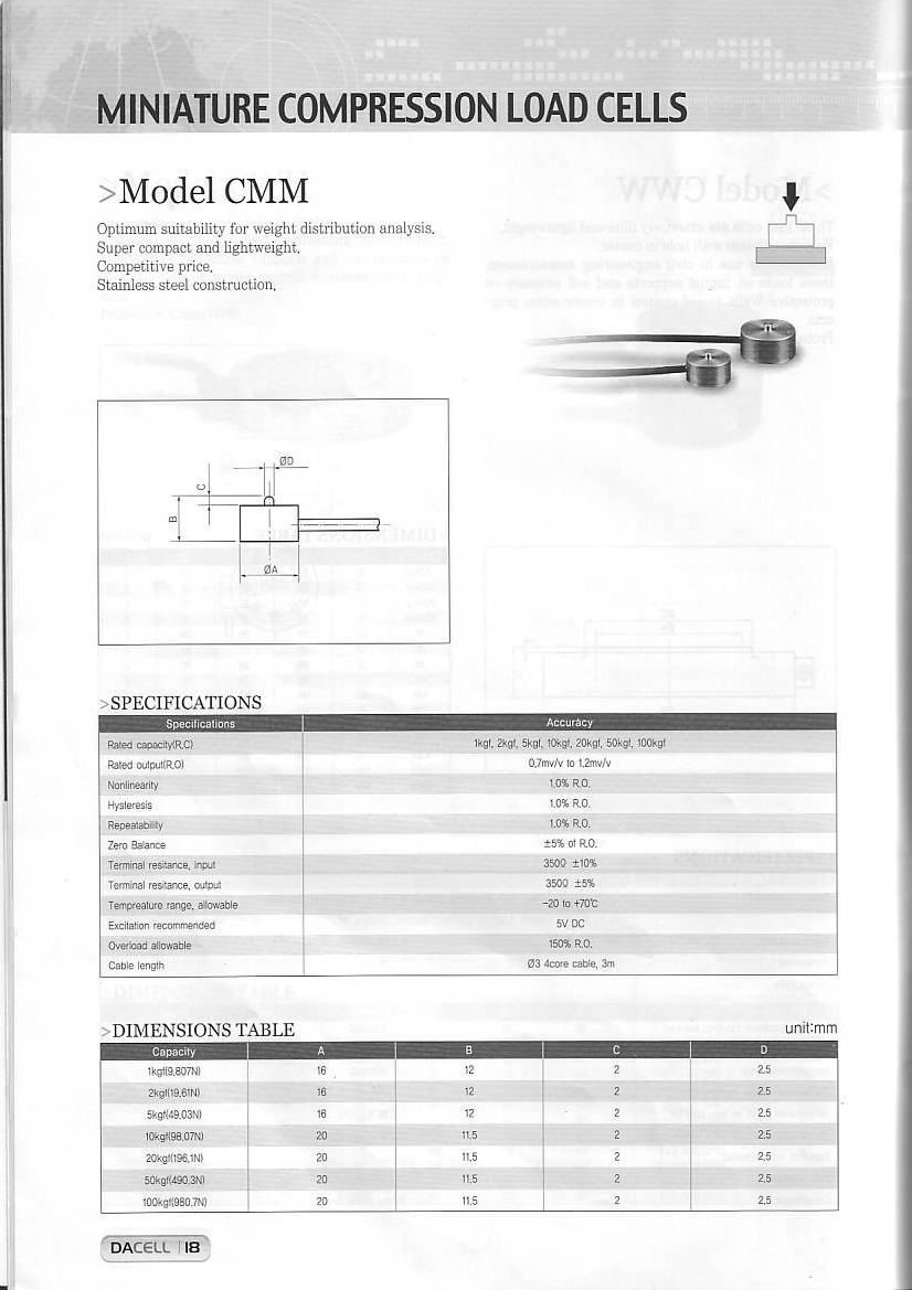 DAcell CMM 稱重傳感器技術參數