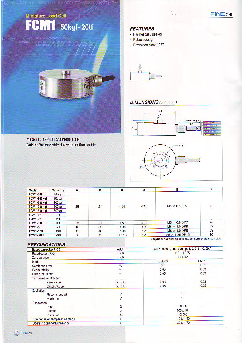 Fine FCM1 稱重傳感器技術參數圖