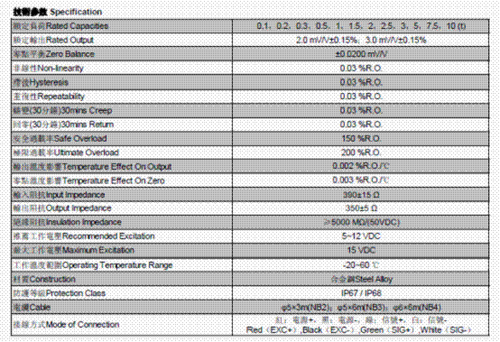 NB2-0.1t,NB2-0.1t稱重傳感器技術參數圖